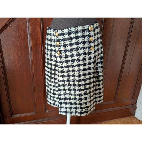 Talbots Womens Tweed Houndstooth Skirt With Gold Buttons Size 8 Made In Philippi - Picture 1 of 8